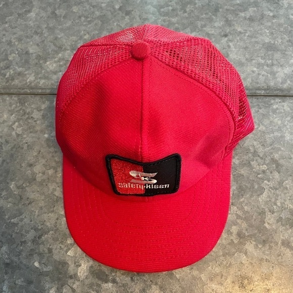Vintage Safety Kleen Patch Snapback Trucker Hat Cap Red USA Made Mesh 90s Y2K - Picture 3 of 9